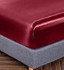 Red Solid 400 TC Satin Single Fitted Bedsheet with 2 Satin Pillow covers
