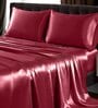 Red Solid 400 TC Satin Single Fitted Bedsheet with 2 Satin Pillow covers