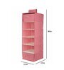 Red & White checkerd Polypropylene  Foldable Hanging Cloth Organiser With 5 Shelves