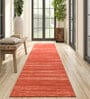 Red Solid Wool and Viscose 4 ft X 22'8 ft Hand Woven Runner