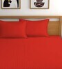 Red Striped 210 TC 100% Cotton King Sized Bed Sheets with 2 Pillow Covers
