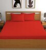 Red Striped 210 TC 100% Cotton King Sized Bed Sheets with 2 Pillow Covers