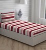 Red Striped 225 TC Cotton Single Bed Sized Bed Sheets With 1 Pillow Cover