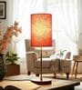 Red Texture Cylinder Fabric Shade Table Lamp, Brown Wooden Base Bedside & Desk Light for Bedroom, Living Room & Home Decor
