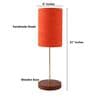 Red Texture Cylinder Fabric Shade Table Lamp, Brown Wooden Base Bedside & Desk Light for Bedroom, Living Room & Home Decor
