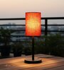Red Texture Cylinder Fabric Shade Table Lamp, Minimalist Bedside Lamp with Metal Base for Bedroom, Living Room & Study
