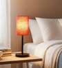 Red Texture Cylinder Fabric Shade Table Lamp, Minimalist Bedside Lamp with Metal Base for Bedroom, Living Room & Study