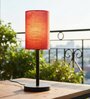 Red Texture Cylinder Fabric Shade Table Lamp, Minimalist Bedside Lamp with Metal Base for Bedroom, Living Room & Study