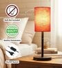Red Texture Cylinder Fabric Shade Table Lamp, Minimalist Bedside Lamp with Metal Base for Bedroom, Living Room & Study