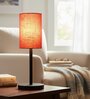 Red Texture Cylinder Fabric Shade Table Lamp, Minimalist Bedside Lamp with Metal Base for Bedroom, Living Room & Study