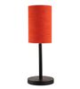 Red Texture Cylinder Fabric Shade Table Lamp, Minimalist Bedside Lamp with Metal Base for Bedroom, Living Room & Study