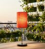 Red Texture Cylinder Fabric Shade with Modern Silver & Black Table Lamp for Bedroom & Living Room