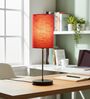 Red Texture Cylinder Fabric Shade with Modern Silver & Black Table Lamp for Bedroom & Living Room