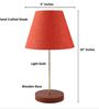 Red Texture Fabric Shade Table Lamp, Brown Wooden Base Bedside & Desk Light for Bedroom, Living Room & Home Decor