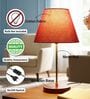 Red Texture Fabric Shade Table Lamp, Brown Wooden Base Bedside & Desk Light for Bedroom, Living Room & Home Decor