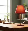 Red Texture Fabric Shade Table Lamp, Brown Wooden Base Bedside & Desk Light for Bedroom, Living Room & Home Decor
