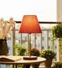 Red Texture Fabric Shade Table Lamp, Brown Wooden Base Bedside & Desk Light for Bedroom, Living Room & Home Decor