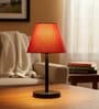 Red Texture Fabric Shade Table Lamp, Minimalist Bedside Lamp with Metal Base for Bedroom, Living Room & Study