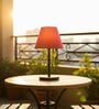 Red Texture Fabric Shade Table Lamp, Minimalist Bedside Lamp with Metal Base for Bedroom, Living Room & Study