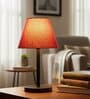 Red Texture Fabric Shade Table Lamp, Minimalist Bedside Lamp with Metal Base for Bedroom, Living Room & Study