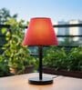 Red Texture Fabric Shade Table Lamp, Minimalist Bedside Lamp with Metal Base for Bedroom, Living Room & Study