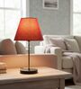 Red Texture Fabric Shade with Modern Silver & Black Table Lamp for Bedroom & Living Room