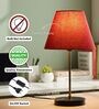 Red Texture Fabric Shade with Modern Silver & Black Table Lamp for Bedroom & Living Room