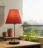 Red Texture Fabric Shade with Modern Silver & Black Table Lamp for Bedroom & Living Room