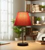 Red Texture Fabric Shade with Modern Silver & Black Table Lamp for Bedroom & Living Room