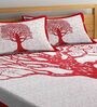 Red Abstract 120 TC 100% Cotton Queen Bedsheet With 2 Pillow Covers