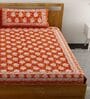 Red Traditional 120 TC 100% Cotton Queen Bedsheet With 2 Pillow Covers
