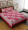 Red Traditional 120 TC 100% Cotton Queen Bedsheet With 2 Pillow Covers