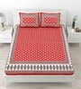 Red Abstract 120 TC Cotton Queen Sized Bedsheet with 2 Pillow Cover