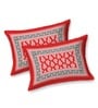 Red Abstract 120 TC Cotton Queen Sized Bedsheet with 2 Pillow Cover