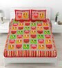 Red Abstract 120 TC Cotton Queen Sized Bedsheet with 2 Pillow Cover