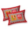Red Abstract 120 TC Cotton Queen Sized Bedsheet with 2 Pillow Cover