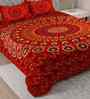 Red Traditional 180 TC Cotton  King Sized Bedsheet with 2 Pillow Covers