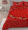 Red Traditional 180 TC Cotton  King Sized Bedsheet with 2 Pillow Covers