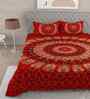 Red Traditional 180 TC Cotton  King Sized Bedsheet with 2 Pillow Covers