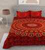 Red Traditional 180 TC Cotton  King Sized Bedsheet with 2 Pillow Covers