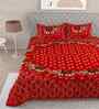 Red Traditional 180 TC Cotton  King Sized Bedsheet with 2 Pillow Covers