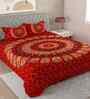 Red Traditional 180 TC Cotton  King Sized Bedsheet with 2 Pillow Covers
