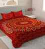 Red Traditional 180 TC Cotton  King Sized Bedsheet with 2 Pillow Covers