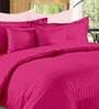 Red Striped 300 TC Cotton Blend Queen Sized Bed Sheets with 2 Pillow Covers