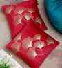 Red Velvet Floral 16X16 Inches Cushion Covers (Pack of 2)