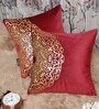 Red Traditional Velvet 16 x 16 Inches Cushion Covers (Set of 2)