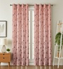 Red Velvet Leaf Print 5Ft Ring Top Window Curtain Pack of 1