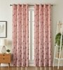 Red Velvet Leaf Print 9Ft Ring Top Long Door Curtain Pack of 1