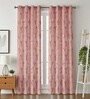 Red Velvet Leaf Print 9Ft Ring Top Long Door Curtains Pack of  2