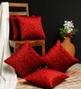 Red Textured Velvet 16 x 16 Inches Cushion Covers (Set of 5)